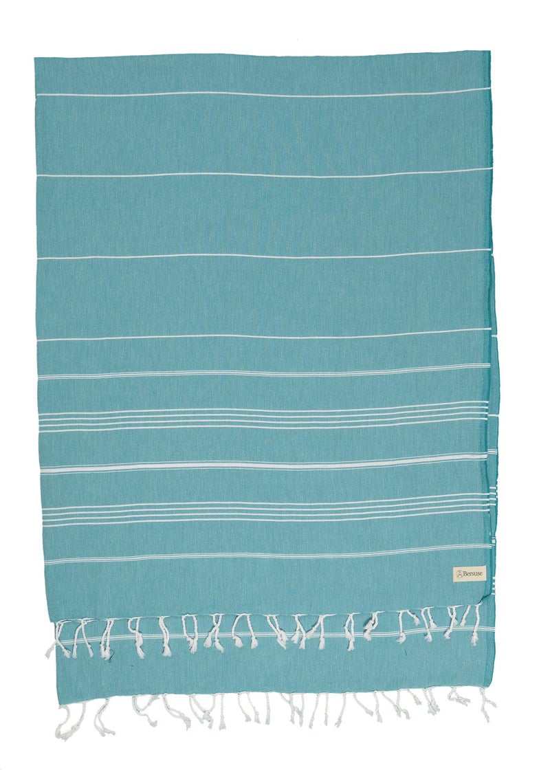 Bersuse Towels Anatolia XL Beach Blanket Throw Blanket Turkish Towel 100% Cotton Extra-Large Quick-Dry Lightweight Premium Peshtemal Towel - 61x82 Inches, Aqua - Image 1